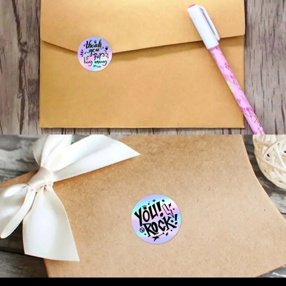 50 Stickers 1 inch Metallic 6 Patterns on 1 Roll Thank You